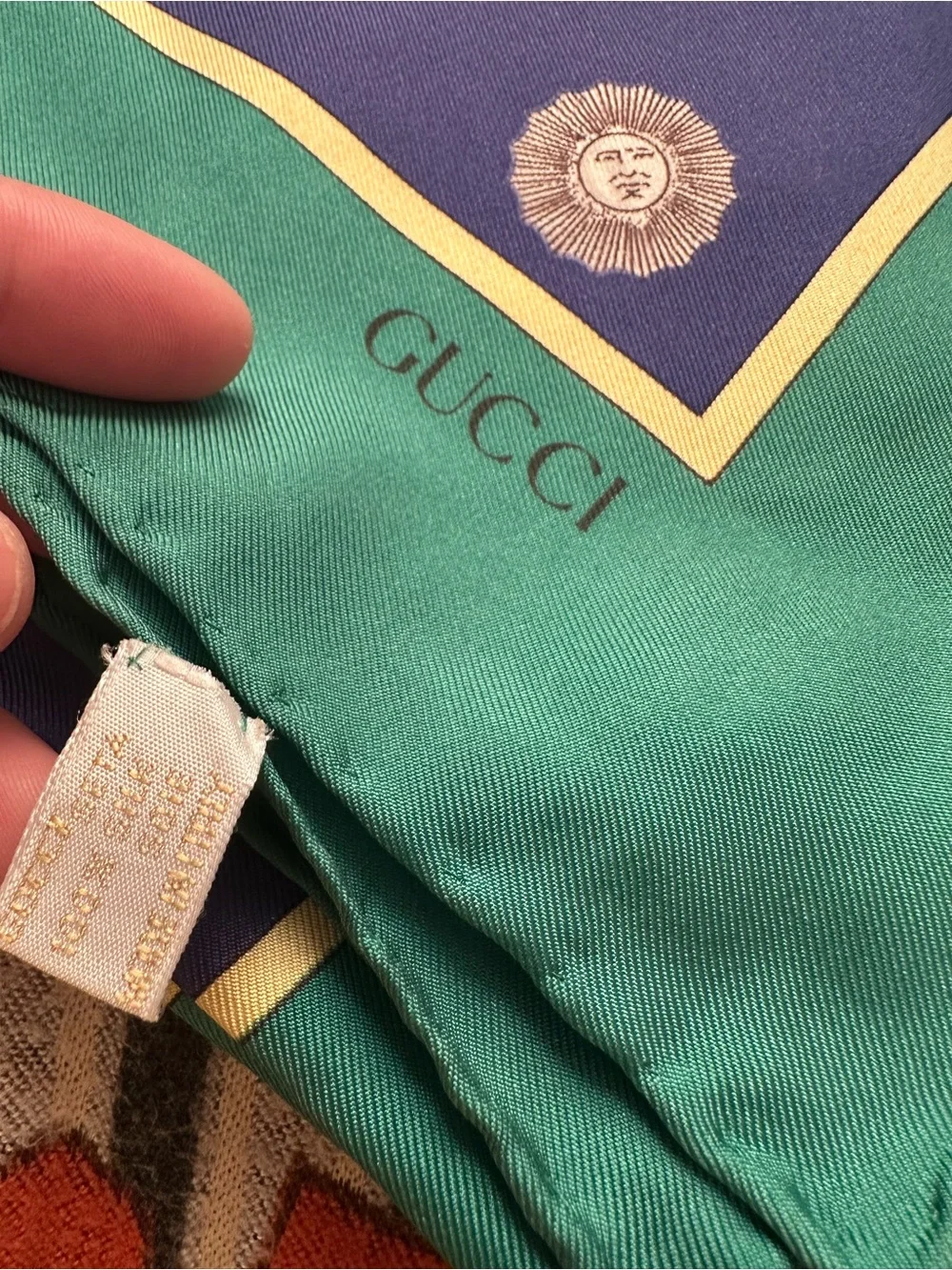 Gucci Navy Blue and Gold Sunburst Tapestry